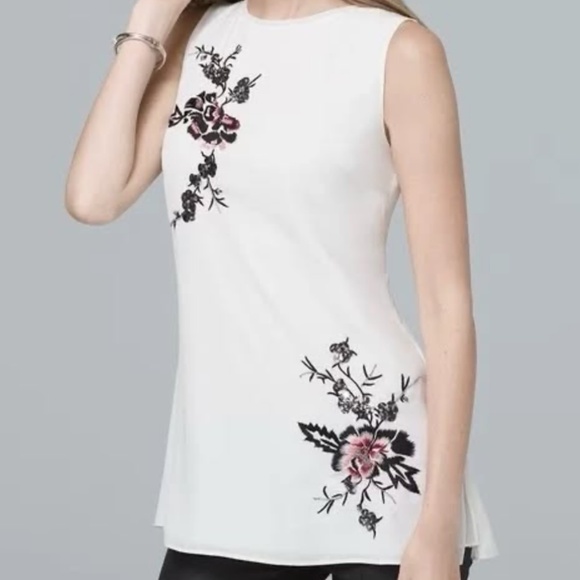 WHBM Embroidered Tunic Tank Top in White Multi sz 2 EUC - Picture 1 of 7